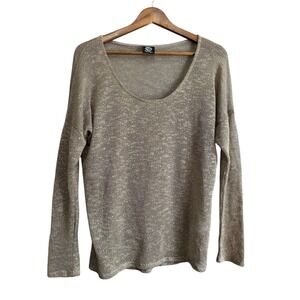 Bobeau Women's Metallic Sparkle Knit Scoop Neck Long Sleeve Sweater Top Size M